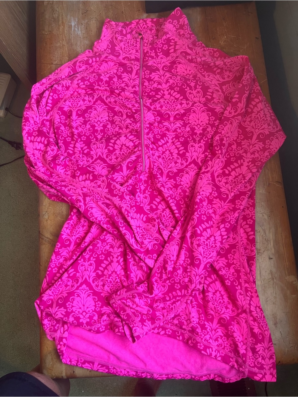 Athleta Bright Pink Damask Quarter-Zip Pullover